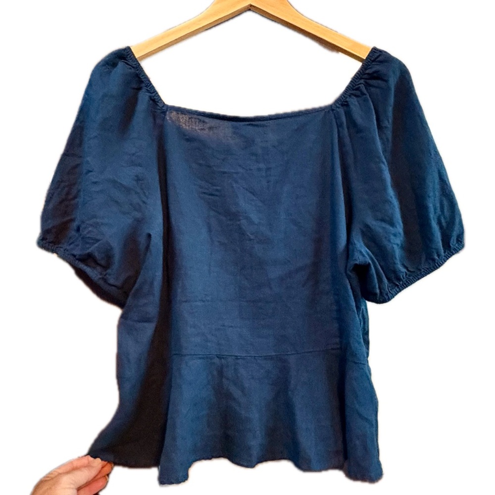Universal Thread Linen Navy Peplum Button-Up Blouse XL NWT - Picture 6 of 12